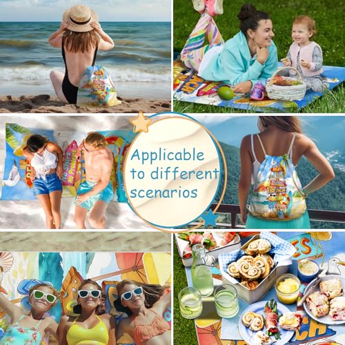 Funny Beach Towel Backpack 2 in 1 Colorful Print Convertible Drawstring Towel Bag for Beach Lover - color: Love Beach Multi