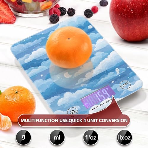 Food Scale Kitchen Scale Food Weight Scales Digital Weight Grams and Ounces Small Electronic Food Scale for Baking Cooking Blue Gradient Cloud and Stars - color: Blue Gradient Cloud and Stars