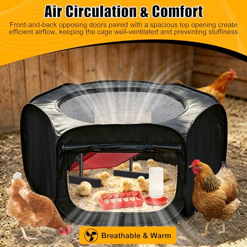 Chick Brooder Box with Chick Heat Plate, 10 ft? Baby Chicks Starter Kit, Large Chicken Cage for Outside, Durable Fabric, Well-Ventilated, Includes Food & Water Feeder, Perch & Waterproof Mat