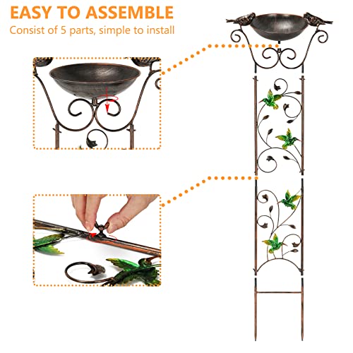 SUNNYPARK 43.5 Inch Metal Bird Bath Bowl with Garden Trellis Outdoor | Easy install, Garden birdbath and Plants Trellis 2 in 1, Decorative with Hummingbirds, Functional Decor for Yard Patio Lawn - size: Hummingbird