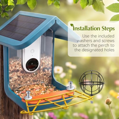 Metal Perch Extender & Suet Ball Holder Compatible with Bird Buddy Feeder | Rust-Resistant Outdoor Birds Feeder Accessory, Wider Landing Space, Add On with Screws Included