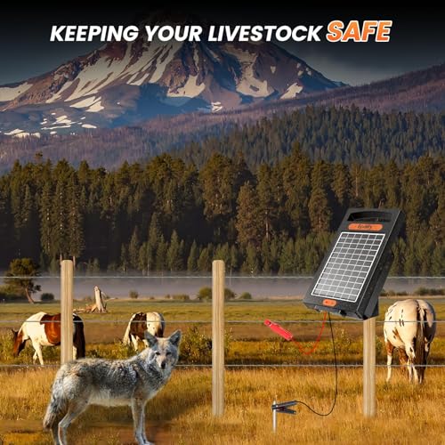 24-Hour Solar Electric Fence Charger, 0.18J, 10-Mile for Livestock | Portable All-in-One Energizer, 5700-10200V Pulse Output, 24/7 Solar Charging, Weatherproof, Deters Predators - color: Black