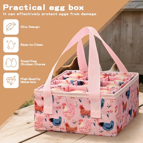 Eggs Collecting Basket, Durable Canvas Egg Basket for Gathering with 24, Double-Layer Storage Basket, Lined with PP Cotton, Collector & Container for Duck, Chicken, Goose Egg - color: pink
