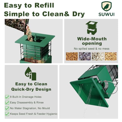 Squirrel Proof Bird Feeder, 3.5Lbs Metal Wild Bird Feeders Anti Squirrel with 4 Feeding Ports for Garden Bird Feeding Station Outdoors Hanging, Pigeon Resistant, Easy to Clean & Refill (Green) - color: Green