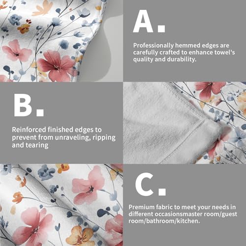 Watercolor Flowers Hand Towels, 14x28 Inch Pink Blue Floral Butterfly Botanical Absorbent Soft Dish Washing Cloth Face Tea Towels for Kitchen Bathroom Gym Hotel Spa Decor - color: Pink Blue Flowers