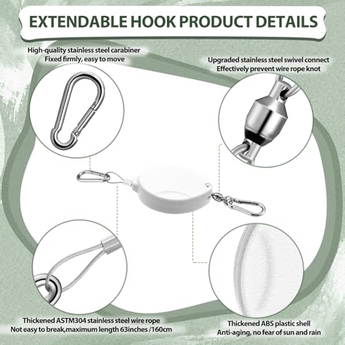 Leinuosen 4 Pack Upgraded Plant Pulleys for Hanging Plants Heavy Duty Retractable Plant Hanger, 304 Stainless Steel Rope Adjustable Climbing Hook for Garden Baskets Pots, Birds Feeder (White) - color: White