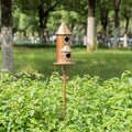 Glitzhome Birdhouses for Outdoors, Bird Houses for Outside, 53" H Farmhouse Faux Copper 2-Tiered Distressed Metal Bird House Decorative Garden Birdhouse with Stake