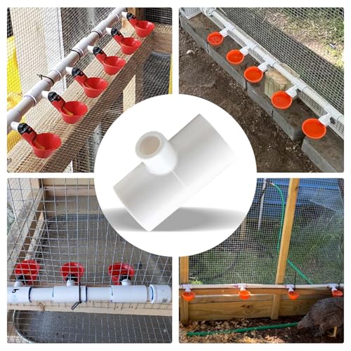 10 Pack Chicken Waterer Tee Fittings, for Threaded Chicken Water Cups, Chicken Waterer Nipples and Poultry Water Feeder, ABS Material, White & Thickened
