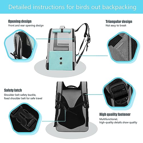 Bird Backpack Carrier,Bird Travel cage Backpack with Tray and Standing Perch,Feeding Tank,Waterproof pad,Used for Parakeets,hornbirds,Lovebirds,Small and Medium-Sized Bird - color: Skyblue