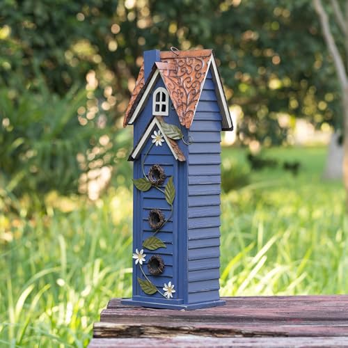 Glitzhome Bird Houses for Outside,Hand Painted Hanging Bird House for Outdoors, 24.25" H Oversized 3-Tiered Villa Decorative Wooden Bird Houses Large Birdhouse for Garden, Washed Blue - color: 24.25"H Blue