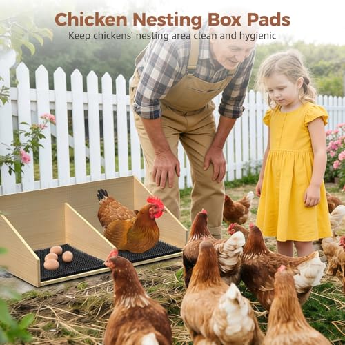 8 Pcs Chicken Nesting Box Pads, 11.8 in Washable Nesting Pads, Plastic Chicken Nesting Box Pads with Elastic Mesh Structure, Include 4 Wooden Eggs for Chicken Coop