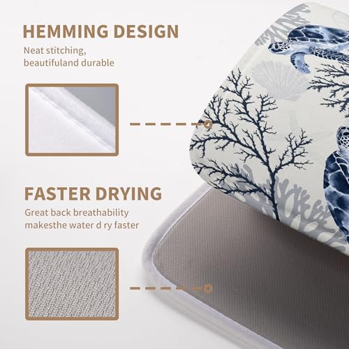 Summer Nautical Coastal Dish Drying Mat for Kitchen Counter Ocean Coral Sea Turtle Drying Rack Mats Beach Blue Dishes Drainer Mat Absorbent Microfiber Large Dish Draining Pad 18x24 Inch - color: Coastal Turtle, size: 18" x 24"