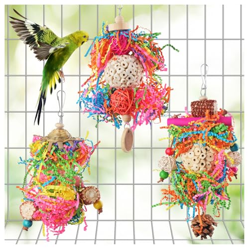 Bird Toys, Parakeet Foraging Toy, Hanging Chewing Toy, Bird Cage Accessories – Suitable for Cockatiels, Budgies, Lovebirds, Conures and Other Small Parrots - color: 3 pieces sola