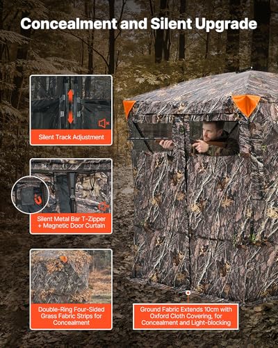 VEVOR Hunting Blind，See Through Ground Blinds with Carrying Bag, 360 Degree Portable Camouflage Tent，Durable Concealed Shelter with Silent Side Door and Window, for Turkey and Deer - size: 4-5 Person（270° See Through) (H-79''）
