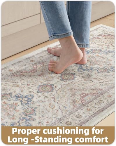 Color&Geometry Kitchen Floor Mat 24x87 Vintage Anti Fatigue, Oatmeal | 0.4in Cushion Standing Mat For Cooking/Working/Laundry, Boho Decor, Non Slip PVC Kitchen Rug, Oil/Water Proof, Anti Slip - color: Oatmeal-2.0, size: 24''x87''