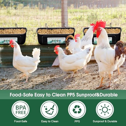 PIREKZUNT 3 Pack Chicken Duck Feeder, Poultry Feeders and Waterers, Hanging Goat Feeder, Livestock Feeding Container, Feed Trough and Waterer Bucket with Clips(Black) - color: 3 Pack Black