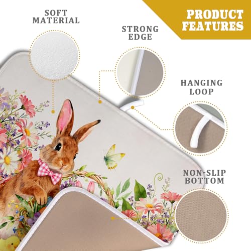 Spring Easter Dish Drying Mat for Kitchen Counter Colorful Egg Holiday Decoration Cloth Dish Mats Small - color: Colorful Easter Bunny, size: 18" x 16"