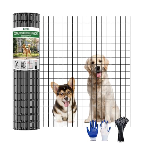 PVC Coated Welded Wire Fence 24" x 25' Roll, 2"x3" Mesh,15GA, Black | Vinyl Coated Mesh, Garden Border, Vegetable Plant Protector, Pet & Dog Enclosure, Chicken Coop Fencing, Plant Protection - size: 24in*25ft