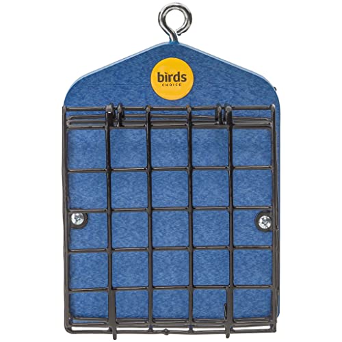 Birds Choice Suet Cage Feeder, Holds 2 Suet Cakes | Hanging Bird Suet Feeder for Woodpeckers, Jays, Nuthatches | Vinyl Coated Grids | Sturdy for Garden, Backyard, Outdoor | Deep Blue, 5"L x 4"W x 8"H | Vinyl Coated Grids, Serves Woodpeckers, Jays and Nuth