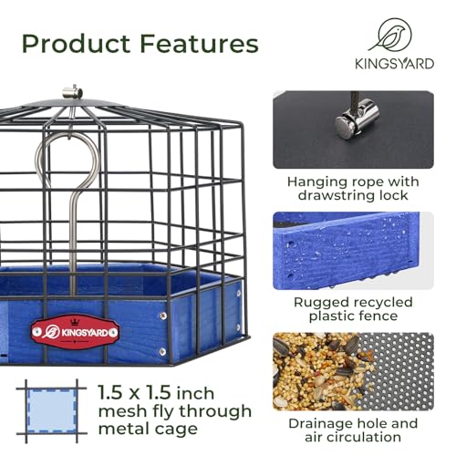 Kingsyard Squirrel Proof Platform Bird Feeder, Metal Mesh Tray | Recycled Poly Lumber Body, Great for Small Wildbirds Finches Bluebird Mealworm, Blue - color: Blue