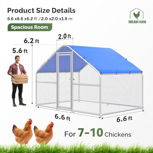 Sino Luban Large Metal Chicken Coop Run for 10 Chickens/Ducks, Chicken Runs for Yard with Waterproof Cover, Chicken Enclosure Chicken Pen Outdoor, Walk-in Poultry Cage (Upgrade Wall Support Brace)