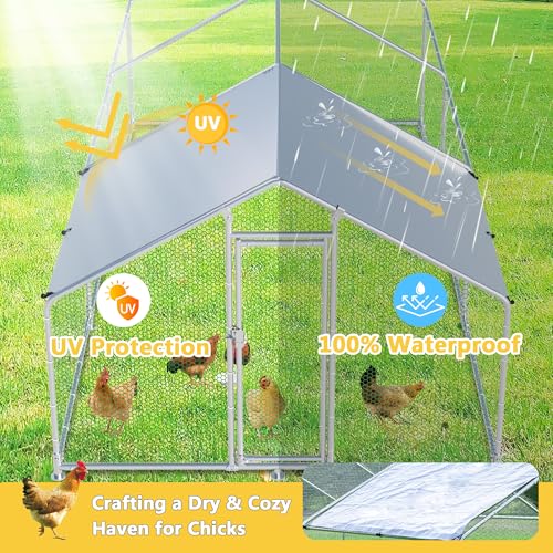 Large Chicken Coop Chicken Runs for Yard with Cover Outdoor Metal Pet Pens Poultry Cage Duck Rabbit House Backyard Use - size: 19.2'Lx9.84'Wx6.6'H