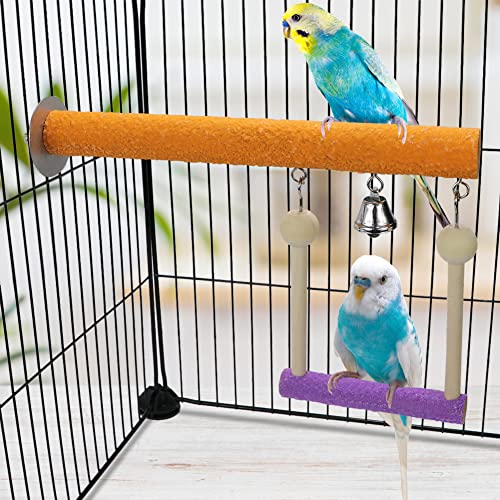 Litewoo Bird Perch Swing Bell Toy Chew Grinding Claw Trim Beak for Parrot Parakeet Cockatiel African Grey Conure Cockatoo Lovebird Finch Canary Budgie Cage Accessories