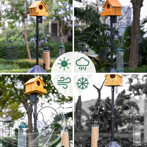 Bird Feeder Pole, 108-Inch Adjustable Squirrel Proof Bird Feeder Pole (Black) with 4 Sheep Hooks. for Outdoor Use (House Not Included)