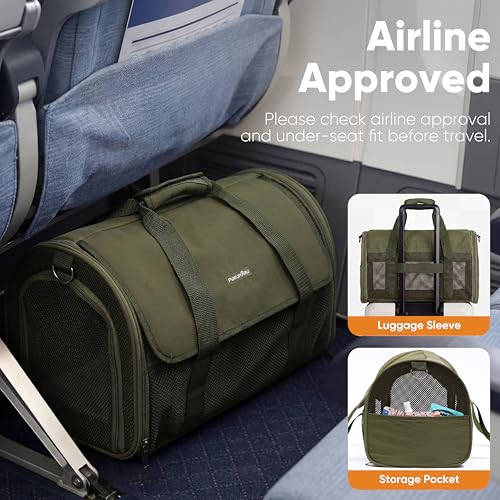 FUKUMARU Cat Carrier Soft, Ultra Lightweight Airline Approved Dog Carrier | Kitten Carrier with Anti-Scratch Mesh, Breathable Small Dog Carrier Bag, Collapsible Pet Carrier for Cats Under 15 lb, Green - color: Green