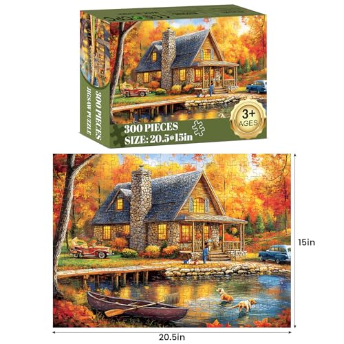 300 Piece Puzzles for Adult Jigsaw Puzzles Yellow Forest Boat Puzzle | Autumn Scenery Jigsaw Puzzles 300 Pieces for Adult Kids Elderly Family Challenging Puzzles Game Home Decor Gift Toy 20.5x15IN - color: Yellow Forest
