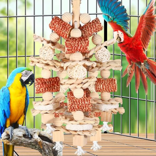 Bird Toys - Natural Corn Cob and Loofah Slices for Large Parrots, Like African Grey, Macaws, Cockatoos and Amazon Parrot - Wooden - color: Wooden