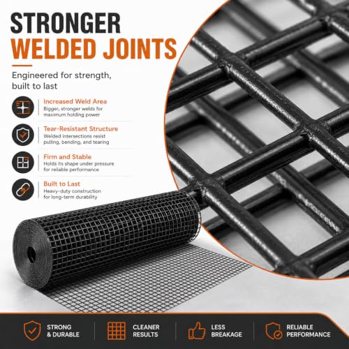 HORCH Black Hardware Cloth 1/2 inch 36 x 100 ft 19 Gauge | Chicken Wire Mesh Roll, Chicken Wire Fencing, Wire Fence Roll, Tree Guard, Mesh & Wire Cloth, Rat Wire - size: 1/2'' x 36'' x 100'