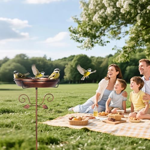 Ieuan 35.4" Metal Bird Bath for Outside, Freestanding Birdbaths, Gold | Bowl Diameter: 12 inch, Depth: 2.2 inch Vintage Scroll Design, Baked Paint Coating