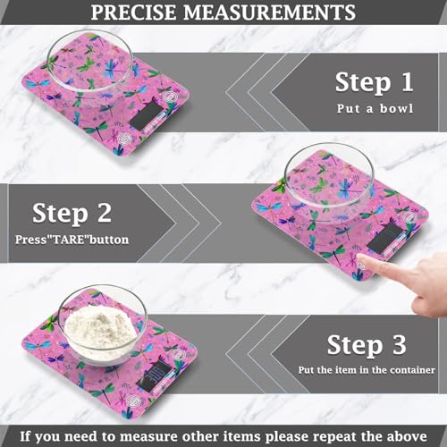 Food Scale Kitchen Scale Food Weight Scales Digital Weight Grams and Ounces Small Electronic Food Scale for Baking Cooking Deep Pink Dragonflies and Leaves - color: Deep Pink Dragonflies and Leaves