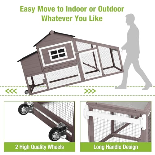 GUTINNEEN Chicken Coop Mobile Chicken House On Wheel Outdoor Rabbit Hutch for 2-4 Chickens 67"(Blown) - color: Blown
