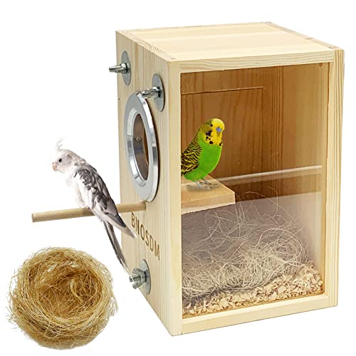 BNOSDM Parakeet Nesting Box Transparent Bird Breeding Nest Boxes Natural Wood Bird Cage (M) - size: Medium