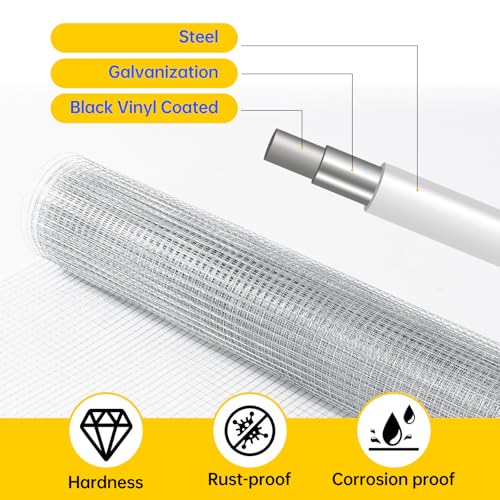 Hardware Cloth, Galvanized Chicken Wire Fence, 19 Gauge Vinyl Coated Wire Mesh Roll, Black Welded Wire Fencing Roll Gopher Wire Mesh Roll for Garden Fencing Rabbit Snake Wire (Silver 36IN 100FT) - color: 36" x 100' Silver