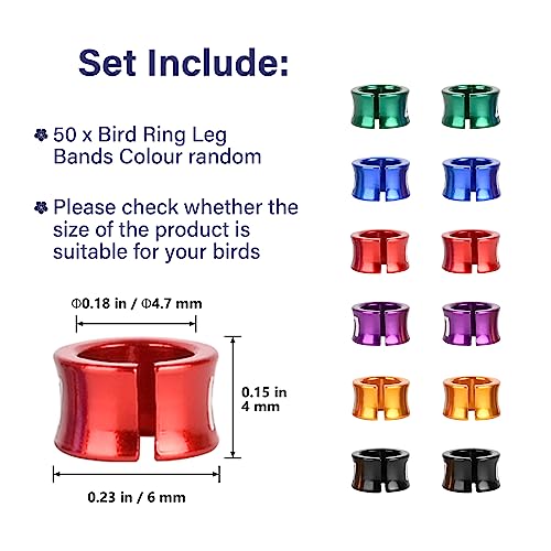 Aluminum Open Bird Rings - Split Leg Rings for Identifying Pigeons, Parrots, Doves - Mixed Colors, 50 PCS Per Pack - size: 4.7