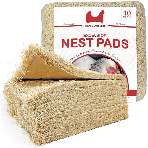 Nest Pads for Chicken Nesting Boxes - 13 x 13 Pads Made in USA from Sustainably Sourced Aspen Excelsior (10 Pack) - size: 13" x 13"