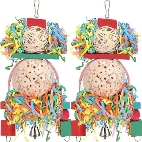 BBjinronjy Bird Toys,2PCS Hanging Natural Soft Sola Ball Beak Chew Shred Forage Toys for Parrots,Cockatiel,Conure,Love Birds,Parakeets,Budgie and Other Small Birds - size: Medium A