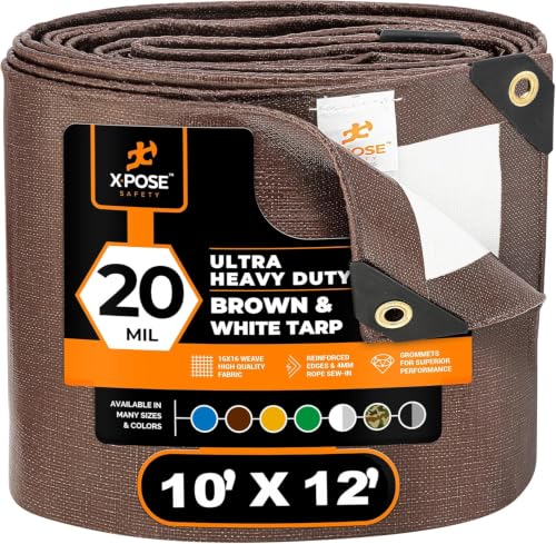 Xpose Safety 10' x 12' Ultra Heavy Duty Tarp - 20 Mil Waterproof Tarps for Camping, Outdoor Adventures & Tent Cover, UV Protection, Reinforced Corners, All-Weather Durability - size: 10' X 12'