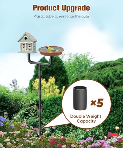 2 Holders Upgrade Bird House Pole with 90inch for Outdoor Bird Feeder Bath, Heavy Duty Adjustable Birdhouse Stand with 4 Plates & 5 Prong Base for Garden, Yard(NO Birdhouse & Birdbath) - style: Two-Head