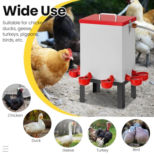 2.6 Gal Automatic Chicken Waterer Stainless Steel Poultry Water Dispenser with Stand, Auto Filling Chicken Watering Systerm
