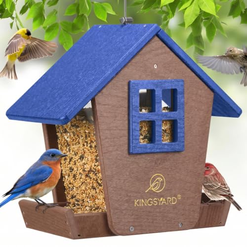 ingsyard 4 lbs Large Bird Feeder House for Outdoors Hanging | Recycled Poly Lumber, Weatherproof Roof, Hopper Bird Feeders for Cardinal Bluebird, Garden Yard Outside Decor, Blue - color: Blue
