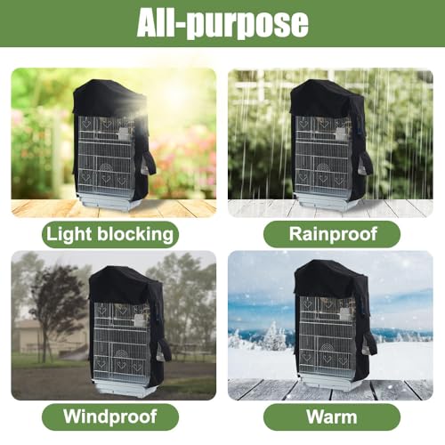 DONGKER Bird Cage Cover,Waterproof Bird Black-Out Cover Breathable with Zipper & Self-Adhesive Fastening for Parrot Parakeets Winter Windproofing & Warmth
