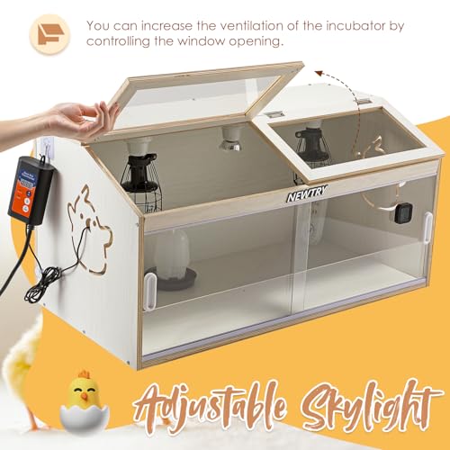 NEWTRY Brooder Box for Chicks 32" Brooder with Heating Lamp Waterer Feeder | 2 Types of Thermometer 32 * 15 * 15” Brooder Box up to 35 Chicks Quail Birds