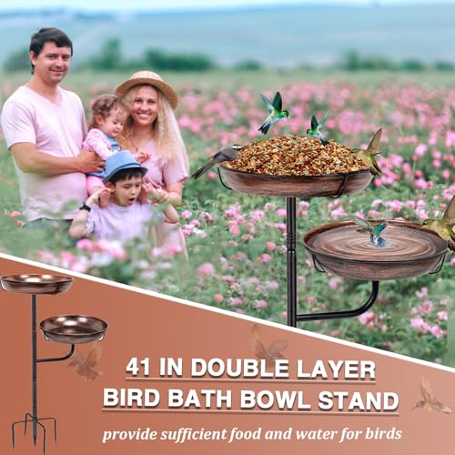 ZMCYNG Metal Bird Bath for Outside, 41in Standing Bird Bath Feeder Bowl | Outdoor Freestanding Birdbaths Bowl, Double Bowl Bird Bath Stand for Garden Yard Patio Outdoor Decor, Upgraded 5-Pronged Base