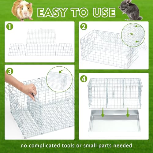 DoubleFill 18 x 10 x 8 in 3 Hole Folding Guinea Pig Chinchilla Transport Cage, Portable Cavy Bunny Carrier with Tray & Handles for Travel, Temporary Housing, Small Pet Habitat Animal Enclosure