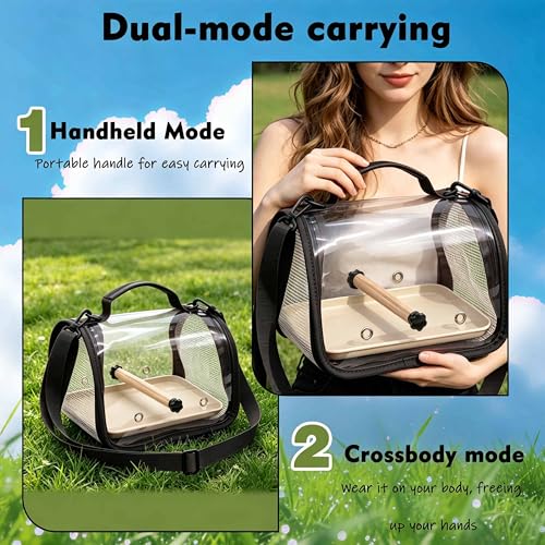 Bird Carrier Backpack with Breathable Mesh Windows, Portable Parrot Travel Cage with Perch and Removable Tray, Hands Free Small Bird Carrier Bag for Vet Visits, Hiking, Travel and Outdoor Use - color: Black