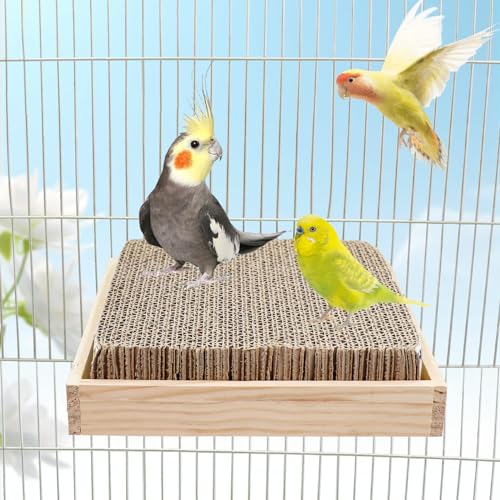 Bird Perch Stand Platform with Cardboard Toys, Parrot Chewing Toys, Parakeets Foraging Toys, Bird Paw Grinding Perch, Cage Accessry for Small Birds Parakeets Conure Cockatiels Lovebird